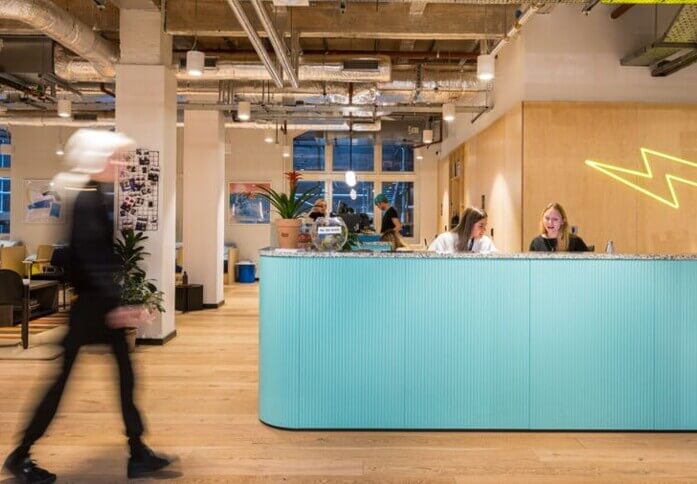 The reception at Waterhouse Square, WeWork in Holborn