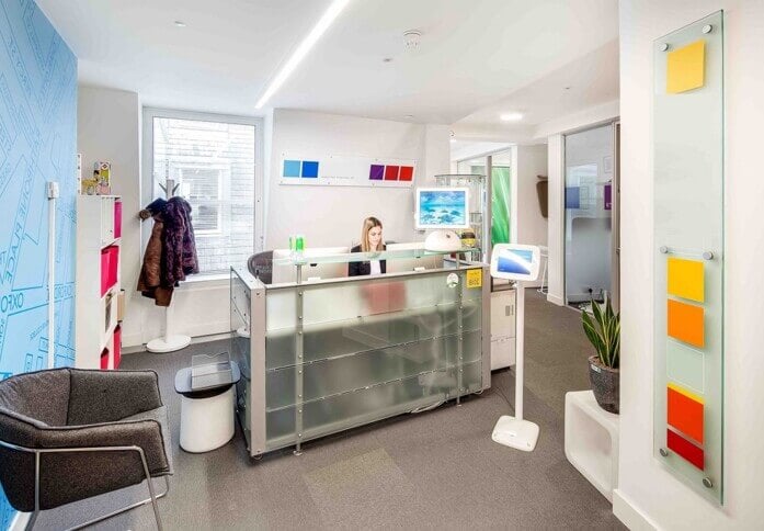 Reception area at Rathbone Place, E Office in Fitzrovia