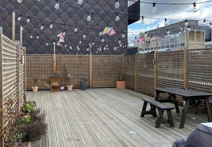 The roof terrace at Leeke Street, Kitt Technology Limited in King's Cross