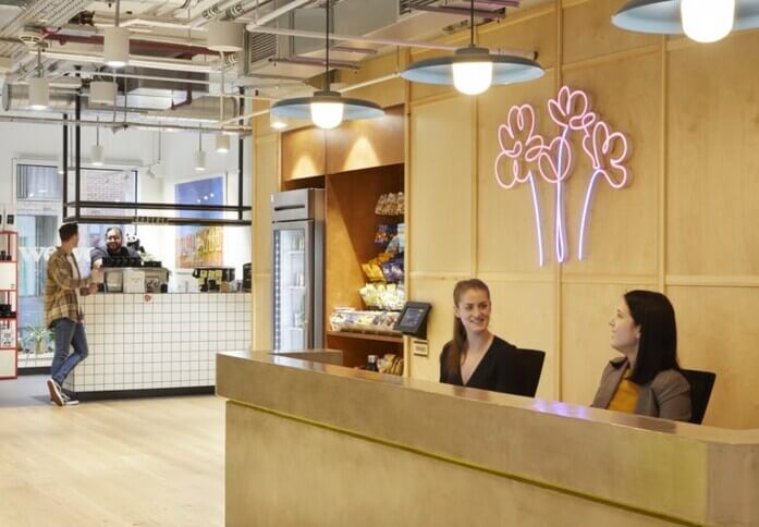 Reception area at City Road, WeWork in Old Street