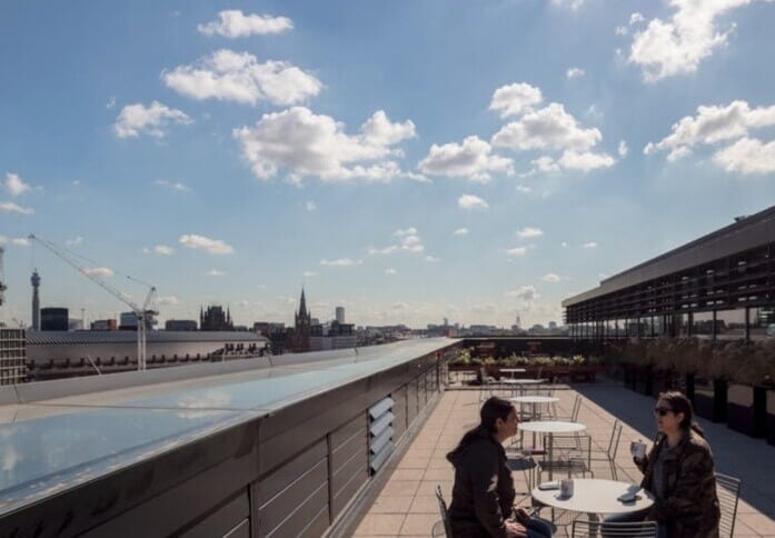 The outdoor area at York Way, WeWork in King's Cross