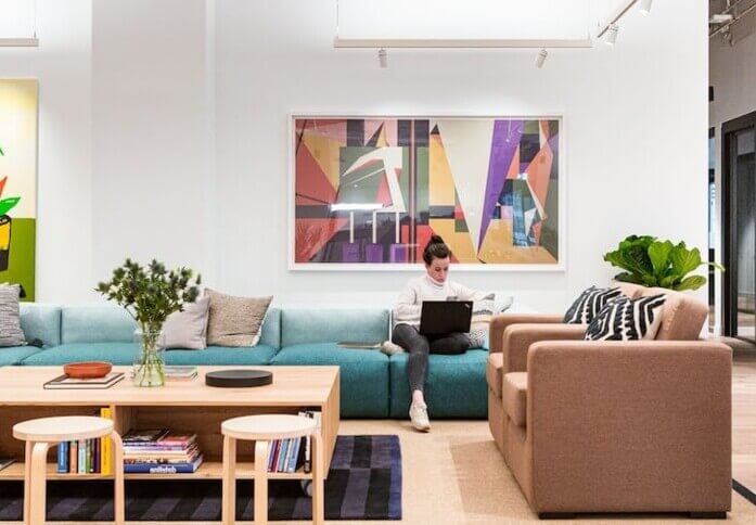 Breakout area at Churchill Place, WeWork (Canary Wharf, E14, London)