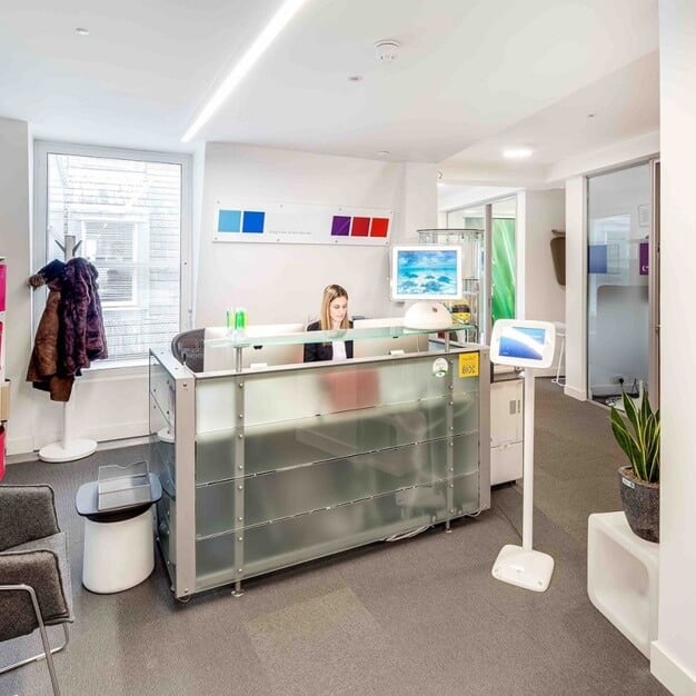 Reception area at Rathbone Place, E Office in Fitzrovia