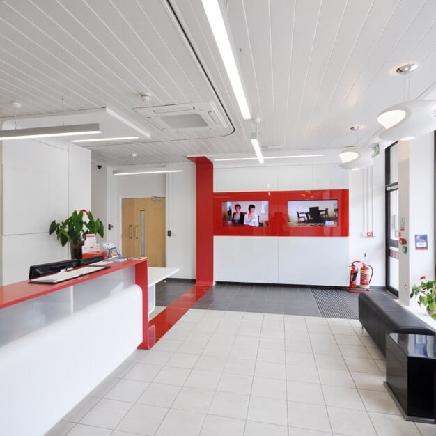 The reception at Q West, Workspace Group Plc in Brentford, London