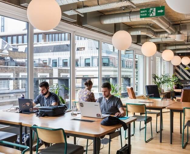 Shared deskspace at Queen Street, WeWork in Mansion House