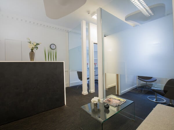 Reception area at 128 Wigmore Street, The Boutique Workplace Company in Marylebone, London